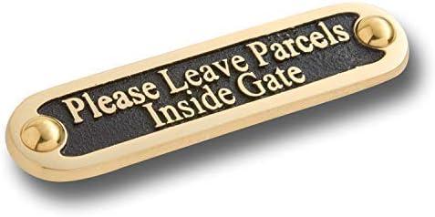Please Leave Parcels Inside Gate Metal Brass Door Sign. Traditional Style Leave Delivery Instruction Outdoor Metal Mailbox Wall Sign By The Metal Foundry