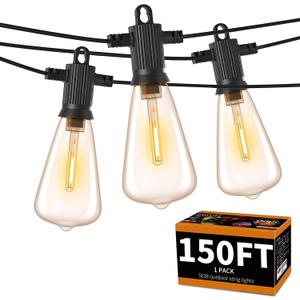 ZOTOYI Outdoor String Lights 150 FT, Waterproof IP65 Outdoor Lights for Patio with 76 Edison ST38 LED Bulbs(3 Spare), Plastic LED String Lights for Outside, Bistro, Cafe, Backyard, Garden 2700K