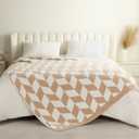 Snuggle Sac Beige Twin Size Blankets for Bed, Super Soft Warm Blankets Oversized Cozy Knit Fuzzy Blanket for Living Room, Chevron Beige,60x80 inches