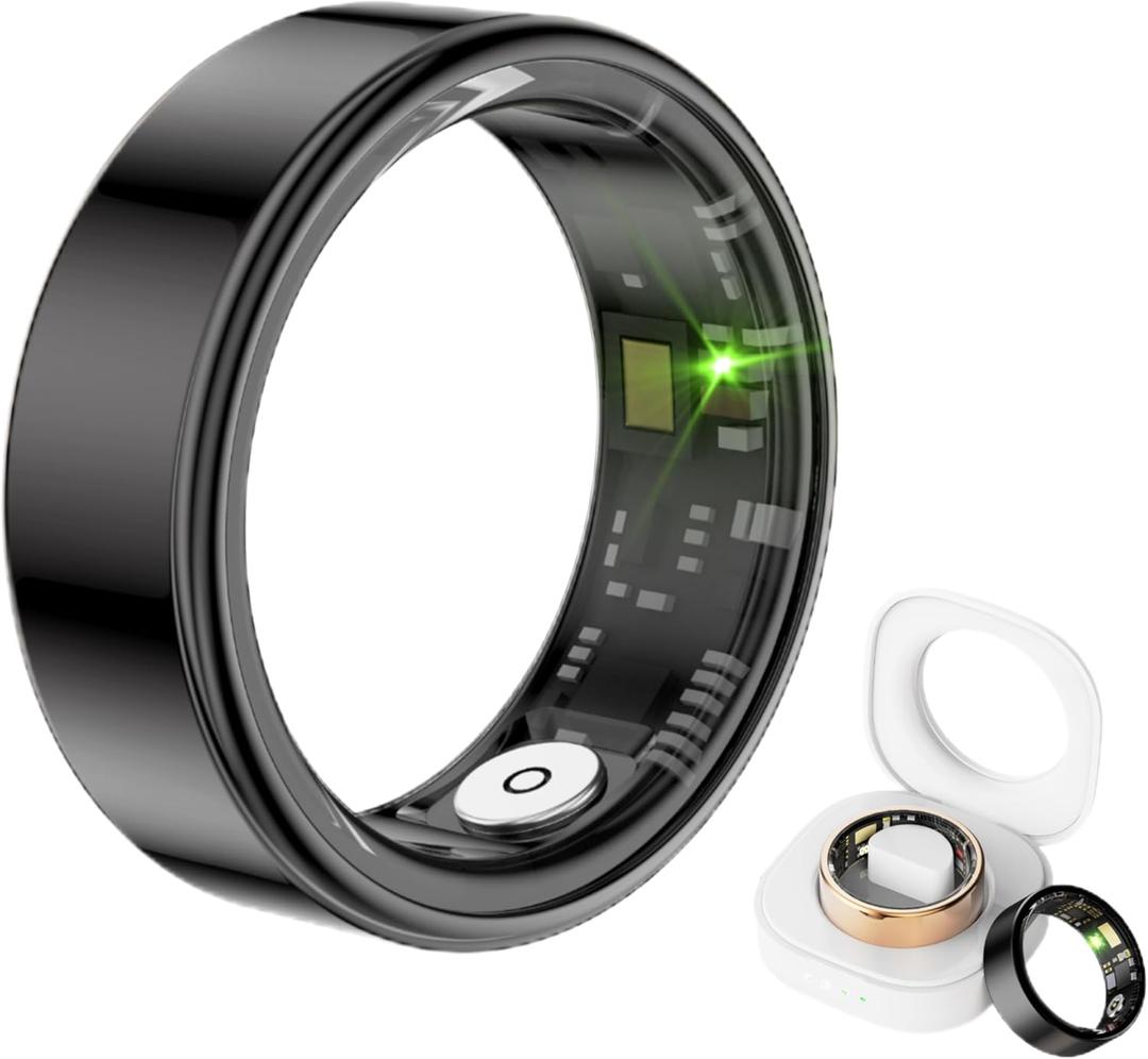 Smart Ring Health Tracker, Anillo Inteligente para Hombre, Health Rings for Men & Women, Waterproof Fitness Tracker (Black, 13#)