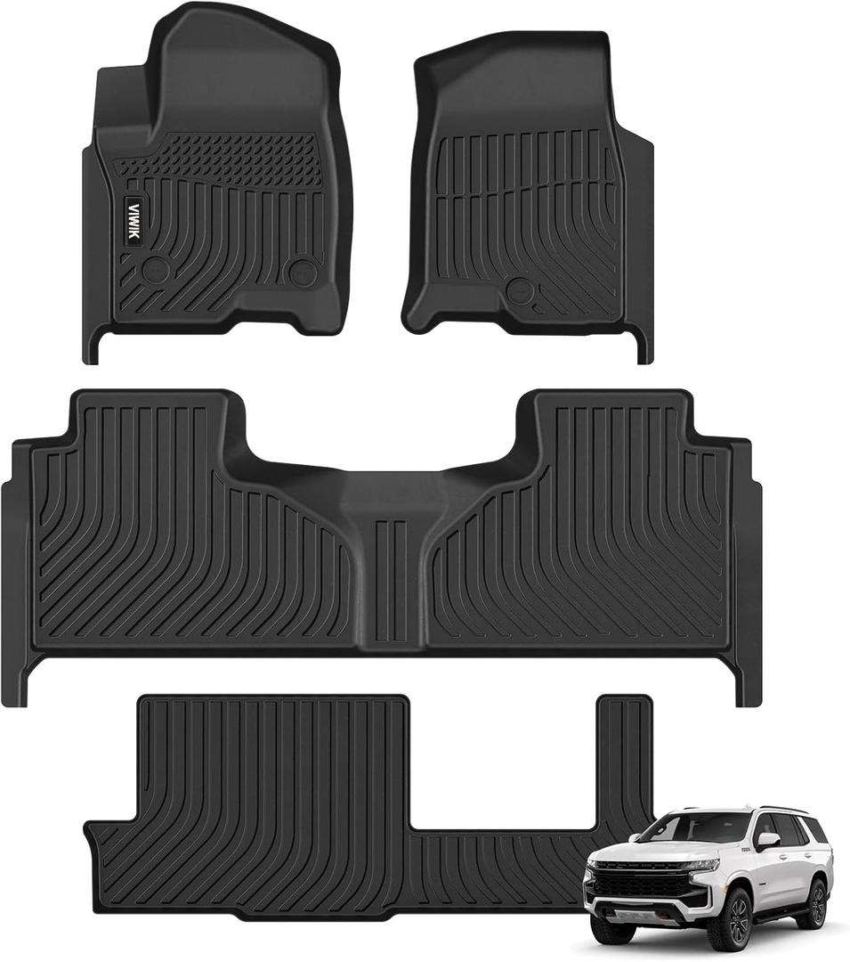 VIWIK Floor Mats Fit for GMC Yukon 8 Seat 2021 2022 2023 2024 2025, All Weather Custom Car MatsFull Set Include 1st/2nd/3rd Row Front & Rear, Automotive Floor Liners TPE Black