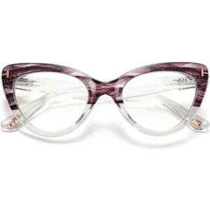 Viseng Womens Oversized Stylish Elegant Cat-Eye Reading Glasses with Blue Light Protection (+1.0) (Ink Color)