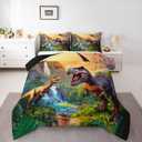 Erosebridal Boys Dinosaur Bedding Set - 3D Cartoon Dinosaurs Comforter Set with 2 Pillow Cases - Soft, Lightweight Duvet Sets for All Season (Queen)
