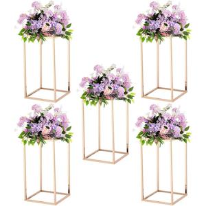 15.7inch Wedding Centerpieces for Tables,5pcs Gold Centerpieces,Tall Column Geometric Floral Vase for Birthday Party Event Table Decoration