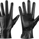 ISHISBEB Leather Gloves for Women Winter Warm Gloves Touch Screen Warm Wool Lined Texting Driving Gloves, Small