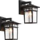 Outdoor Wall Lantern, Exterior Lighting Fixtures Wall Mount, 2 Pack Black Outdoor Sconce with Seeded Glass, Exterior Porch/Patio Lights for House Front Door Garage, 10.2 inches