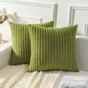 Kevin Textile Velvet Pillow Covers Spring Striped Decorative Throw Cushion Case with Hidden Zipper for Home Couch/Bedroom/Car, 2 Pack (20"x20",Green)