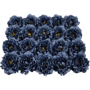 20 Pcs Artificial Flower Peonies, 5" Silk Fake Peonies with 6" Stems No Leaf, Faux Peonies Flowers for Decoration Wedding Home Party Centerpiece Decor Floral Art (Navy Blue)