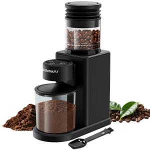 KIRAINAFLY Conical Burr Coffee Grinder, Electric Coffee Bean Grinder with 25 Precise Grind Settings for Espresso/Drip/French Press, Smart Touch Control, Antistatic, Black,Was used