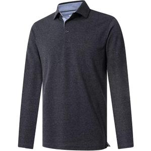 VEBOON Men's Polo Shirts Long and Short Sleeve Cotton Blend Heather Moisture Wicking Casual Collared Shirts (Black, M)