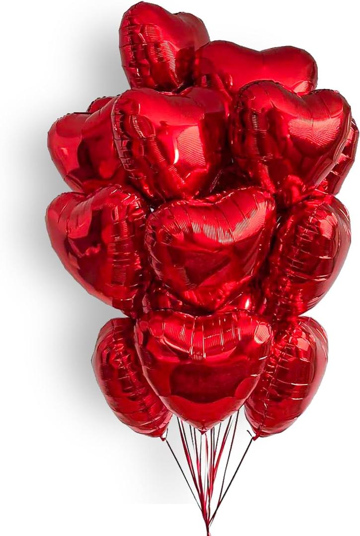 [20 pcs] red Balloons 18" a bunch of Heart Love Foil Helium Balloons, Helium Support Valentines Day Birthday Wedding Bridal Engagement Party Anniversary Mother's Day Decorations