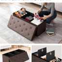 GLAXYFUR Storage Ottoman Bench, 43 Inches Folding Ottoman with 2 Dividers, PU Leather Foot Rest, End of Bed Bench, Storage Chest for Living Room, Bedroom and Entryway, Brown, 43"D x 15"W x 15"H
