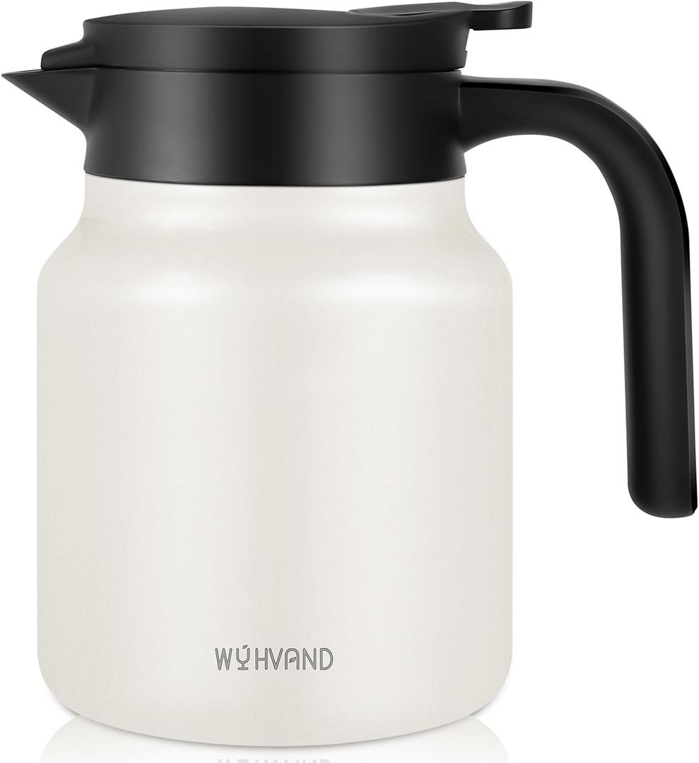 34oz Thermal Coffee Carafe for Home & Office, 12H Hot Insulated Pitcher with Drip-Free V-Spout and Easy Clean 2.75" Wide Mouth, Cream