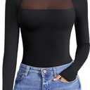 Avidlove Bodysuits for Women Mock Neck Shapewear Body Suit Long Sleeve Leotard Mesh Going Out Tops Concert Outfits (X-Large, Black)