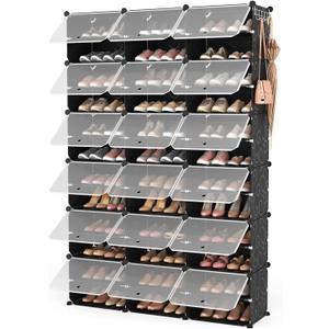 ROJASOP Portable Shoe Rack Organizer, 72 Pairs Covered Shoe Rack Shoe Organizer for Closet Entryway 12-Tier Shoe Storage Cabinet Space Saver Closed Shoe Organizer Cabinet with Doors (Black)