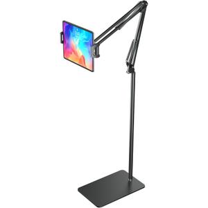 Tablet Floor Stand & Kindle Holder, Overhead Bed Reading Stand with 360 Rotatable Clamp and Height Adjustable Flexible Long Arm, Compatible with Kindle, iPad mini/Air/Pro, and 4.7-14 Inch Devices