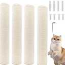 4 PCS M8 Cat Scratching Post Replacement,15.7Inch Sisal Pole Cat Tree Replacement Post with Screws, DIY Scratcher Scratching Post Replacement, Pad, Crafts, Gardening Hammock, Home Decorating