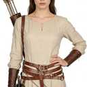 L'VOW Medieval Chain Leather Belt for Women Vintage Thin Belt for Renaissance Dresses Cosplay (Brown)