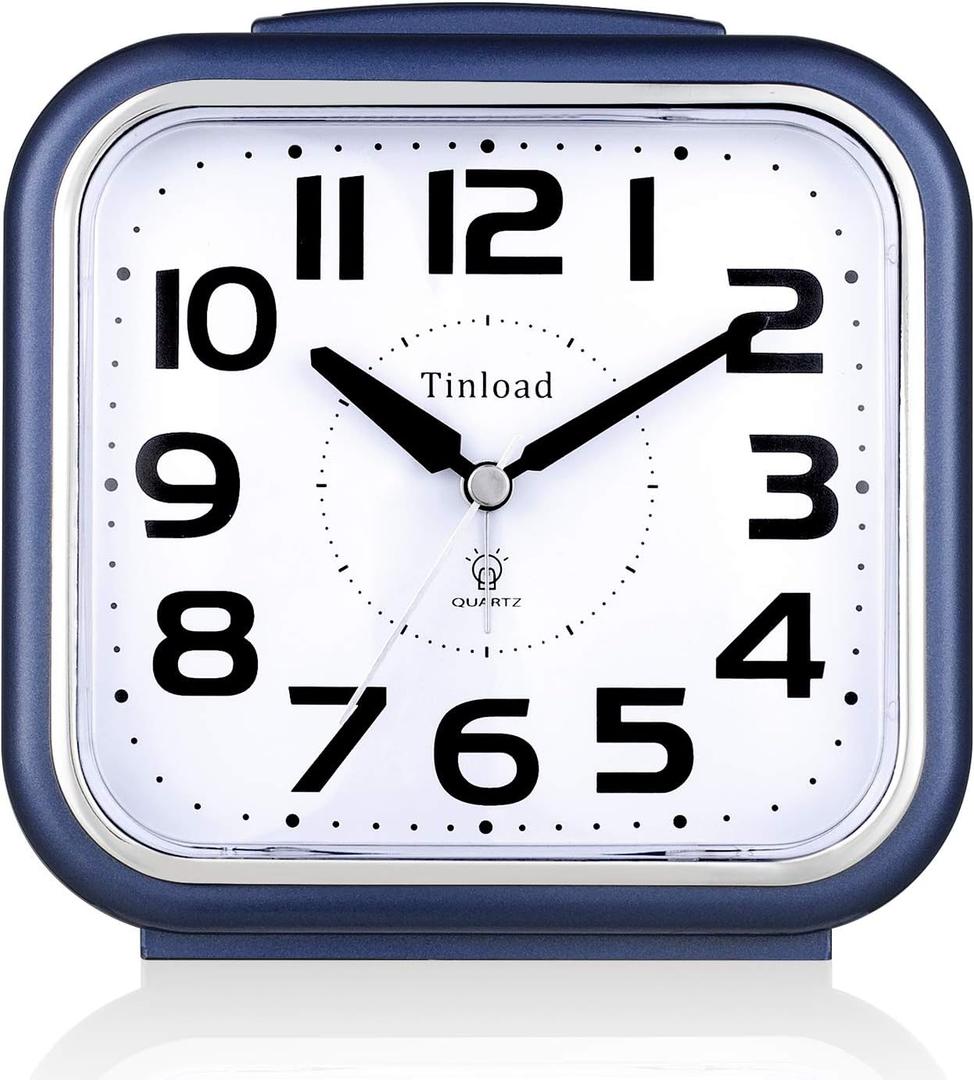 Tinload 5.5" Large Analog Alarm Clock Silent Non Ticking, Gentle Wake, Beep Sounds, Increasing Volume, Battery Operated Snooze and Manual Light, Easy Set, Blue