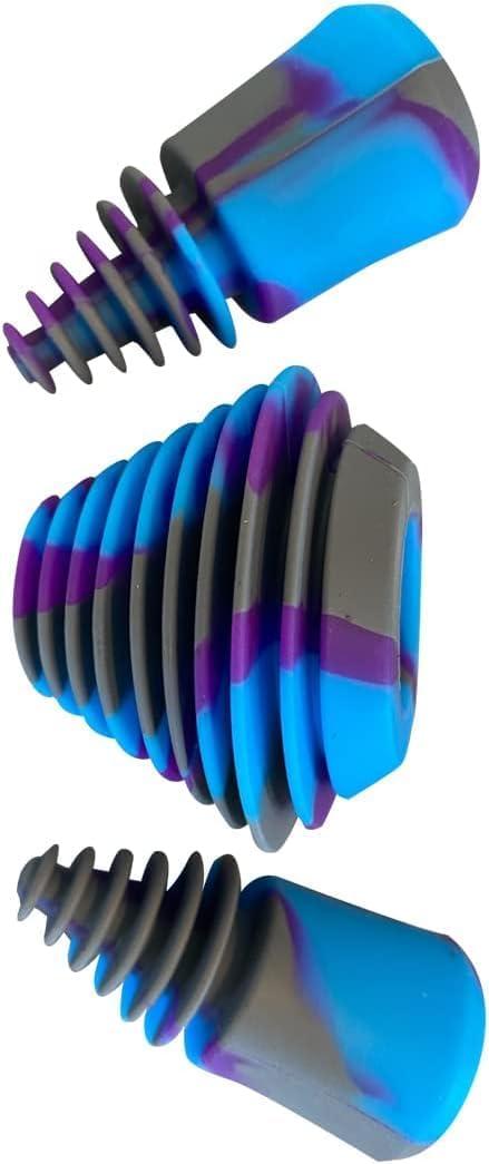 Green Piece Three Silicone Purple Cleaning plugs + stoppers. Preserver Cap Airtight Bottle Plug Odor Proofing Glass, Plastic and Silicon Pieces