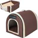 ANPPEX Small Igloo Dog House Indoor,M Size Dog Cave for Small Dogs and Cats,2-in-1 Washable Covered Dog Bed,Brown (M(pets up to 11 lbs))