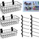 Slatwall Accessories Kit with Multi-Sized Slatwall Baskets and Slat Wall Hooks (Pack of 15)