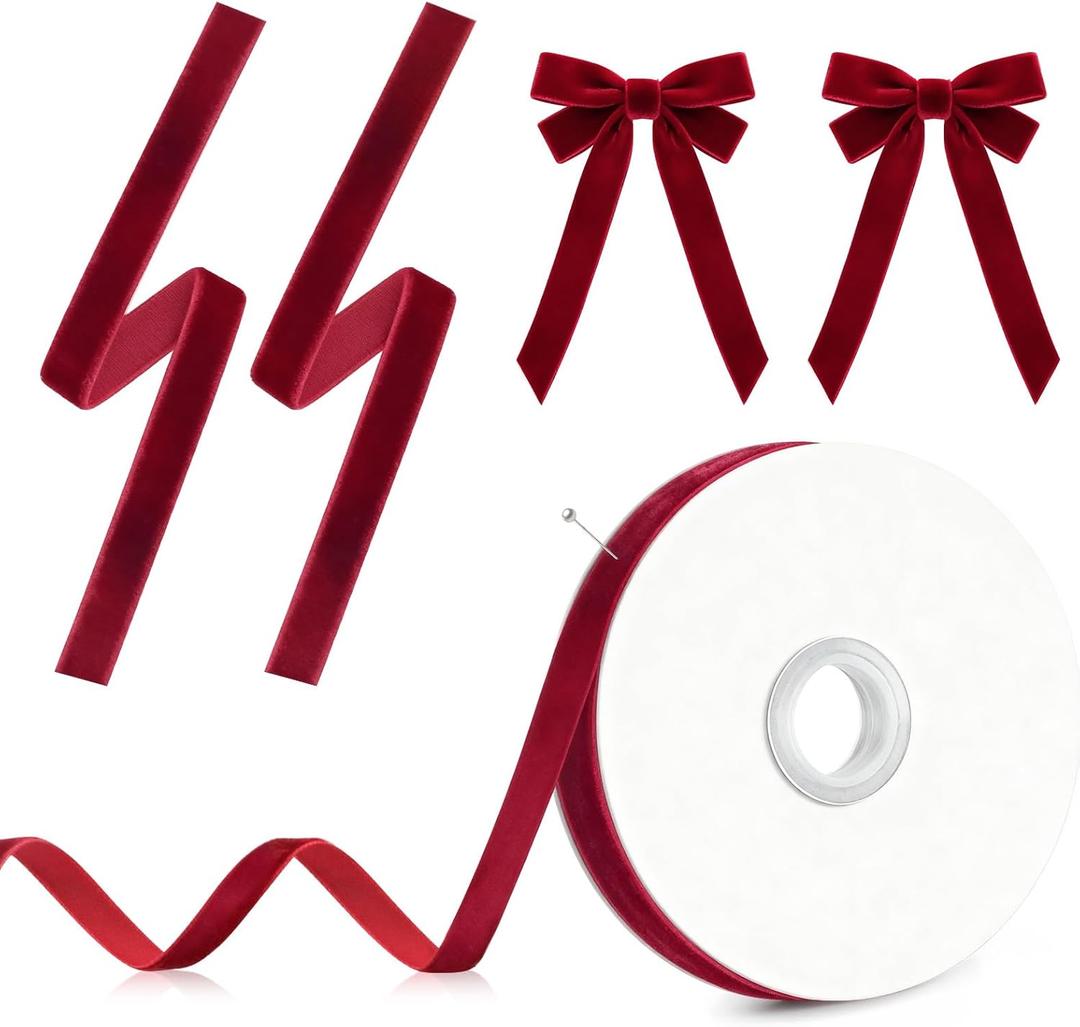 3 x Christmas Ribbon for Gift Wrapping - Red Velvet Ribbon 3/8" * 10Yard - Vintage Christmas Ornaments Decor Bows Making - Christmas Tree Ribbon