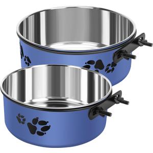 2 Pack Dog Crate Set, Kennel Crate No Spill Pet Bowls, Stainless Steel Attached to Kennel Cage, No Spill for Medium Large Dogs