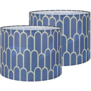 Blue Lamp Shades with Gold Arches Design,13 "Top x 13" Bottom x 10 "Height(Spider) Fabric Lampshades for Table Lamps, Drum Lamp shades set of 2, Support E26/E14 Base