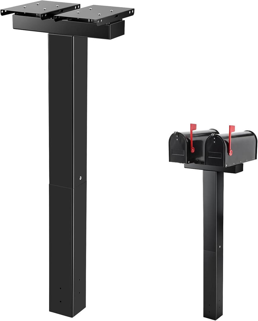 Colingmill Double Mailbox Post for Outside, 43 x 3.9 x 3.9 Inch Galvanized Steel Heavy Duty Post for 2 Mailboxes, Weather-Resistant and Mountable Black Stand for Homes(Mailbox Not Included)