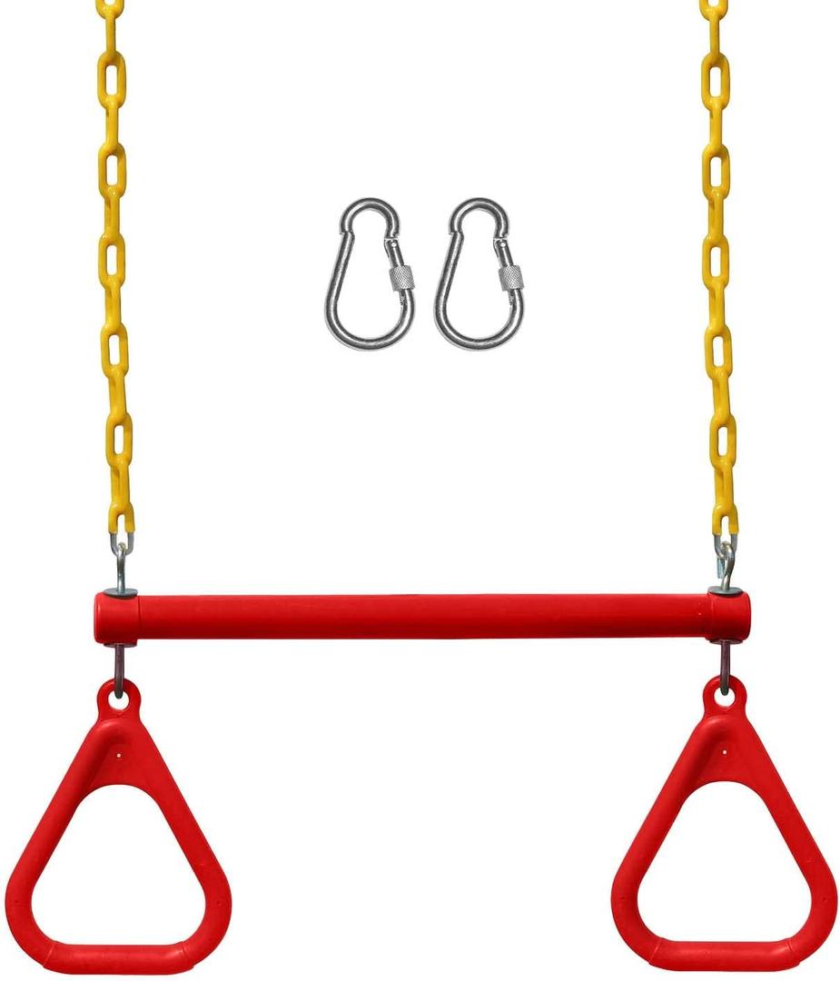 Jungle Gym Kingdom Swing Sets for Backyard, Monkey Bars & Swingset Accessories - Set Includes 18" Trapeze Swing Bar & 48" Heavy Duty Chain with Locking Carabiners - Outdoor Play Equipment (Red)