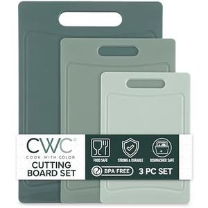 COOK WITH COLOR Non-Slip Cutting Board Set – Kitchen Essentials with Easy Grip Handle for Meat, Veggies, and Fruits, 3 Cutting Boards, Mint
