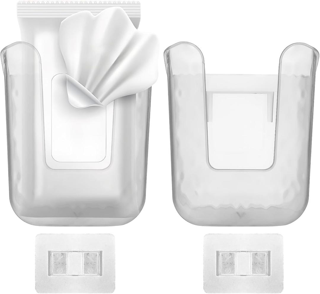 2-Pack Acrylic Wipes Dispenser, Refillable Wall-Mounted No-Drill Adhesive Holder for Bathroom, Kitchen, Office, Durable Essentials Organizer