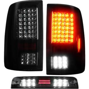 (3 Pack) Rear LED Taillight + 3rd Brake Cargo Lamp for 2009-2018 Dodge Ram 1500, 2010-2018 Ram 2500 3500 Chrome Smoke Lens, Only Fit factory Halogen/incandescent and Without Projector Headlights Model