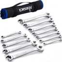DISEN Flare Nut Wrench Set Metric and SAE 12-Piece Inch1/4 to 7/8" & 6-21mm, CR-V Steel Brake Line Wrench Set with Organizer Pouch,Father's Gift (12 Pcs)