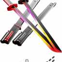 2 Pcs 31.5-inch Iridescent Lightsaber Blade with Hit-Sensitive Sound and Fog Effect | Type-C Charging | Perfect for Rave Parties, Cosplay, and Showcases (Black & Red Dual Pack)