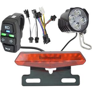 36V 48V Ebike Light Kit, Electric Bike Headlight Horn 100dB, Ebike Tail Light with Turn Signal, Fits Rear Rack Mount Holes 50mm 80mm