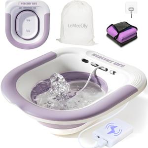 Electric Sitz Bath, Unisex Foldable Sitz Bath for Toilet Seats, Sitz Bath for Postpartum Care and Hemorrhoids, Non-Slip & High Water Flow (Purple)