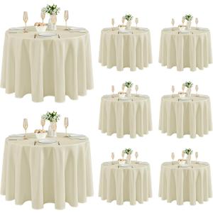 Fitable 8 Pack Round Tablecloths: Stain Resistant Wrinkle Free Circle Table Clothes, Washable Reusable Polyester Table Covers for Wedding Party Birthday Banquet Reception (Ivory, 120 Inch)