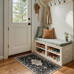 Area Rugs 2'x4' Kitchen Rugs Entry Rug Small Rugs for Entryway Kitchen Bathroom Door Mat Indoor Entrance,Washable Non Slip, Black Brown Neutral Dark Tan