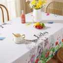 Easter Tablecloth for Rectangle Tables, Washable Spring Table Cover Printed with Colorful Easter Eggs and Cute Bunnies for Dinner Table, Indoor Outdoor Party Decoration (Rectangle, 52" x 70")