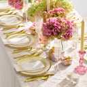 By Madee HEAVYWEIGHT Fancy Plastic Dinnerware Sets  White and Gold Disposable Plates, Premium Cutlery & Linen-Like Napkins | Elegant Disposable Dinnerware Set - 175 Pc for 25 Guests