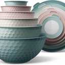 COOK WITH COLOR Mixing Bowls with Lids - 12 Piece Plastic Nesting Bowls Set includes 6 Prep Bowls and 6 Lids, Non Slip Bottom and Embossed Design - Microwave Safe (Teal)