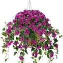 Homsunny Artificial Hanging Flowers Plants Basket for Outdoor Decoration,4 PCS Faux Silk Bougainvillea Vine Flowers Look Real UV Resistant for Outside Porch Patio Yard Garden Decor (Purple)