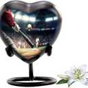 Baseball Heart Keepsake Urn - Mini Sharing Sports Urn - Handcrafted Heart Shaped Funeral & Memorial Keepsake with Premium Box, Bag & Display Stand