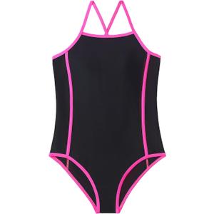 YOURUIKEY Girls One Piece Swimsuits Athletic Back Cutout Teen Bathing Suit Quick Dry Girls' Swimwear for 7-14 Size