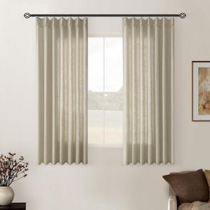 Khaki Beige Linen Curtains 45 Inch Length 2 Panel Set for Small Windows Rustic Country Linen Cotton Light Filtering Drapes Privacy Pinch Pleated Back Tab Semi Sheer Kitchen Curtains 45 Inches Long