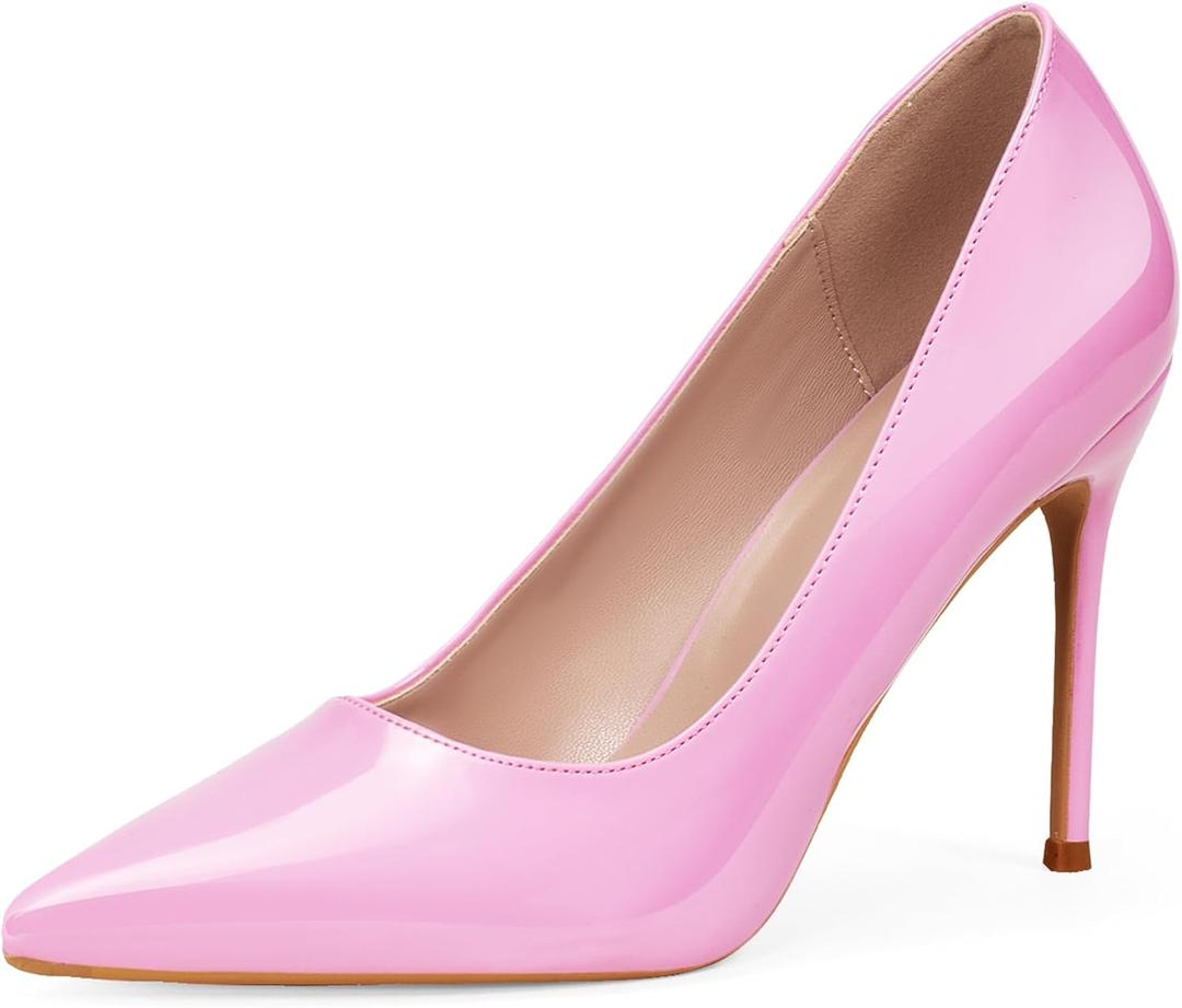GENSHUO Women's Closed Toe Stiletto High Heels Dress 4 Inch Heeled Pointed Toe Party Homecoming Wedding Pump Shoes (8.5, Pink)