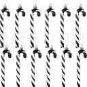 GWHOLE 12 PCS Candy Cane Christmas Decoration, Black and White Candy Cane Ornaments Plastic Candy Cane Fake Candy Canes for Christmas Tree Wreath DIY Gift Tags