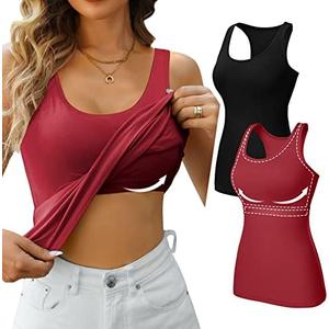 V FOR CITY Womens Shelf Bra Tank Tops Racerback Workout Camis Yoga Shirt Cotton Undershirt 2 Pack, Medium